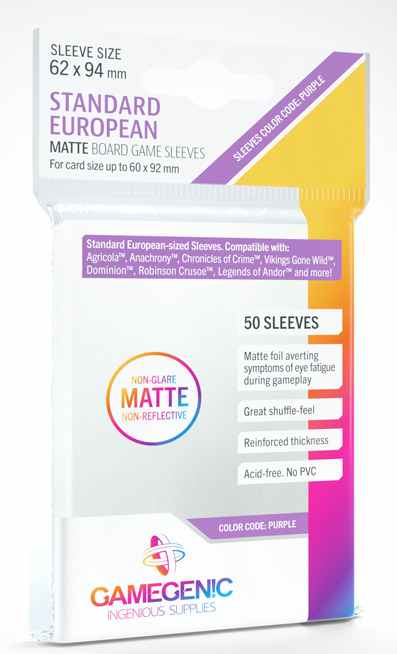 Gamegenic : Matte Board Game Sleeves - Size Code PURPLE - Standard European (62mm x 94mm) (50 Sleeves Per Pack)