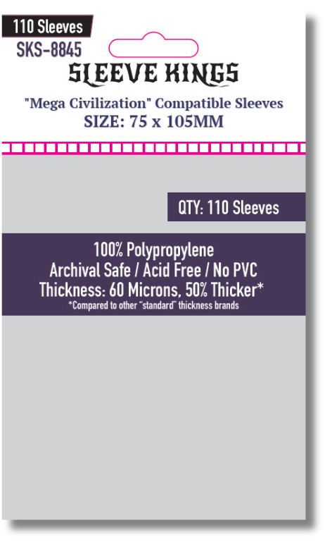 Sleeve Kings : Board Game Sleeves "Mega Civilization" Compatible Sleeves (75mm x 105mm) (110 Sleeves Per Pack)