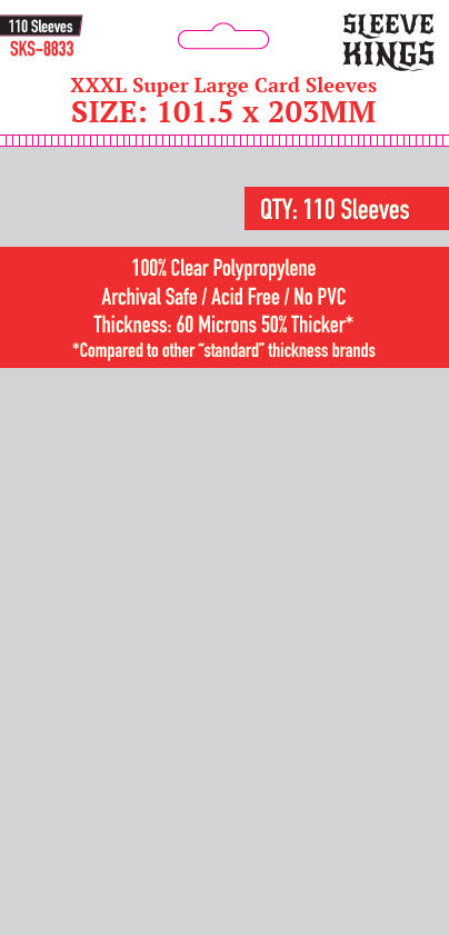 Sleeve Kings : Board Game Sleeves XXXL Super Large Card (101.5mm x 203mm) (110 Sleeves Per Pack)