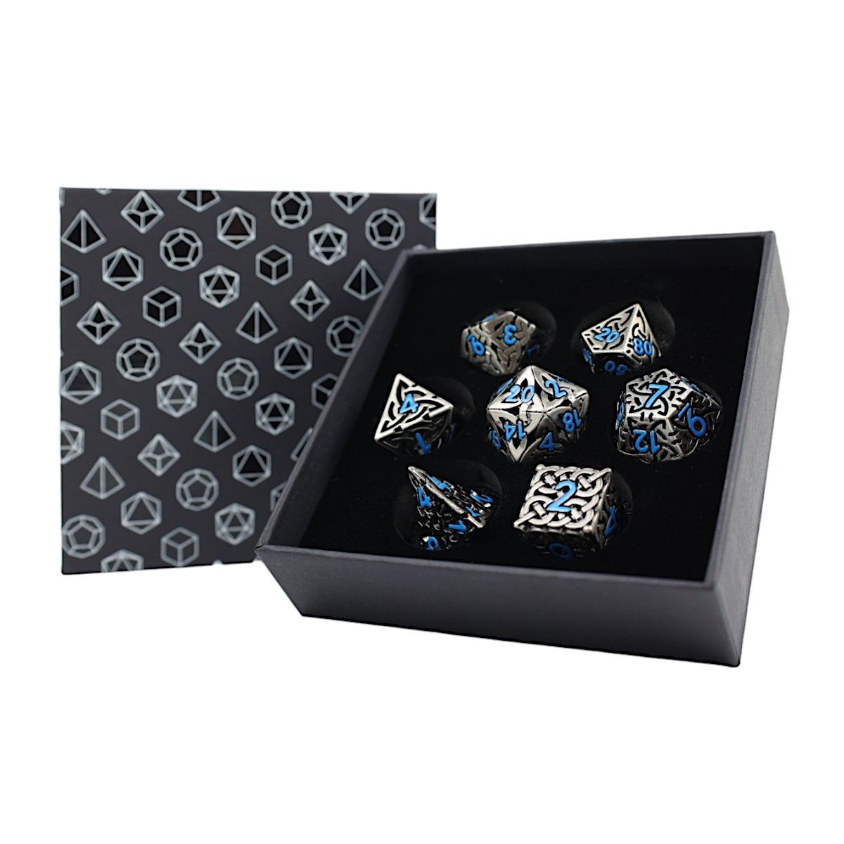 Dice RPG Set : Hollow Celtic - Stainless and Blue