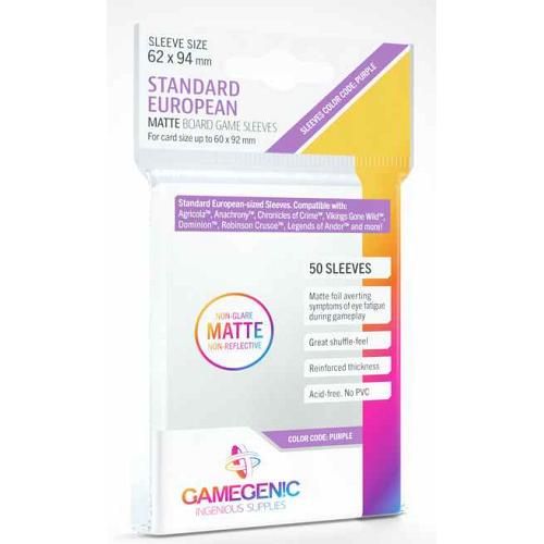 Gamegenic : Matte Board Game Sleeves - Size Code PURPLE - Standard European (62mm x 94mm) (50 Sleeves Per Pack)