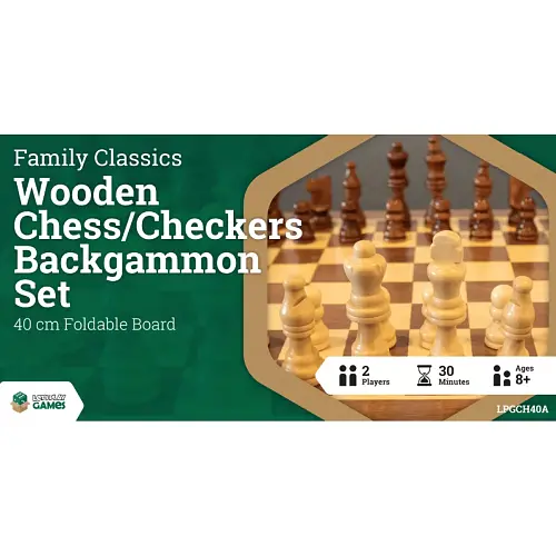 Chess : Wooden Folding Chess/Checkers/Backgammon Set 40cm