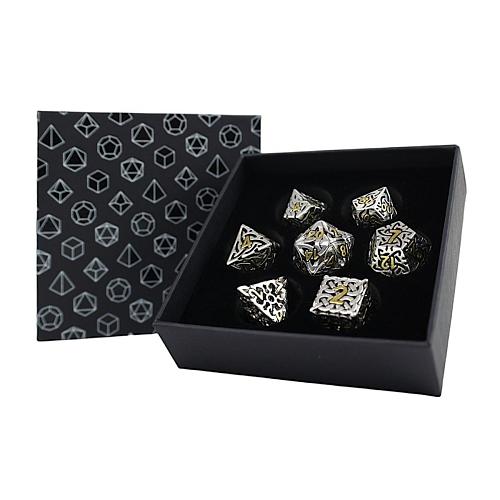 Dice RPG Set : Hollow Celtic - Chrome and Gold