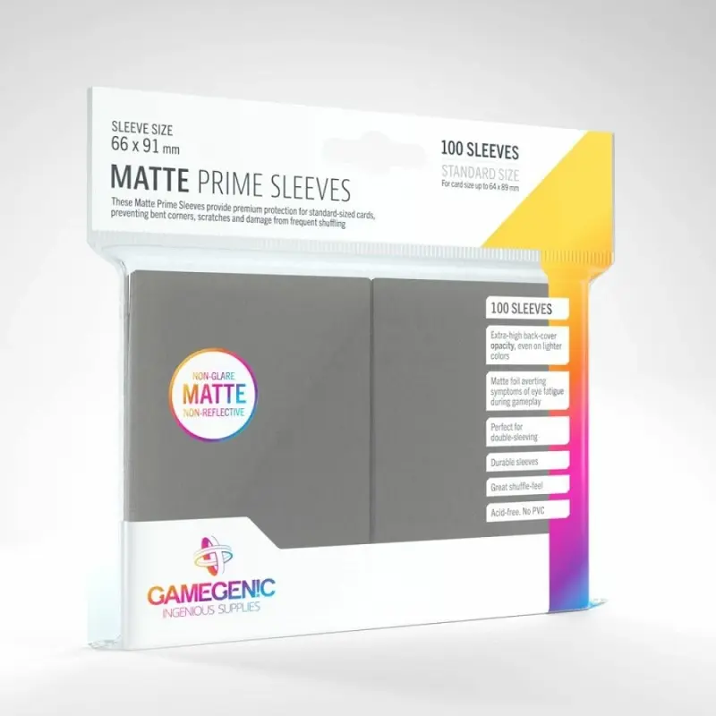 Gamegenic : Matte Prime Board Game Sleeves - Gray Standard Size (66mm x 91mm) (100 Sleeves Per Pack)