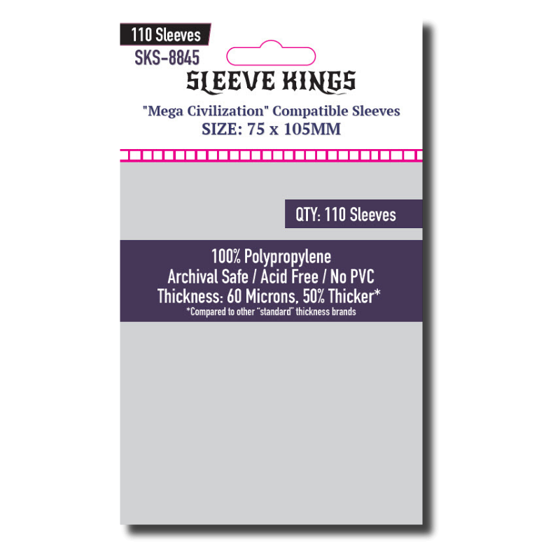 Sleeve Kings : Board Game Sleeves "Mega Civilization" Compatible Sleeves (75mm x 105mm) (110 Sleeves Per Pack)